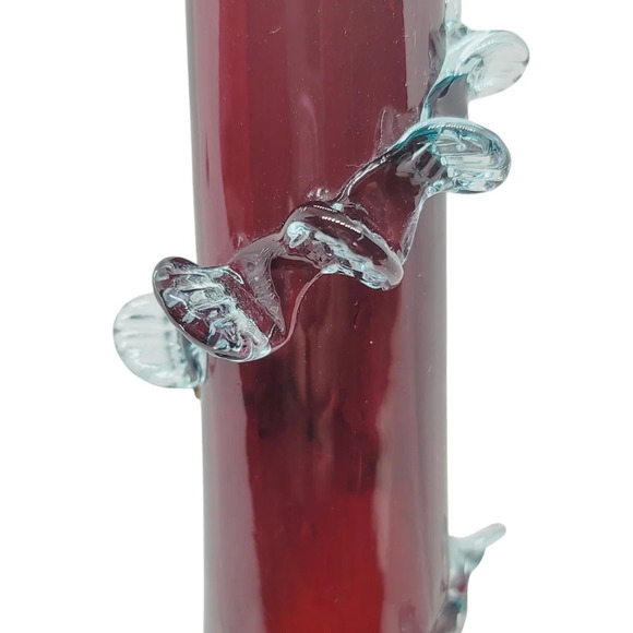 Vintage Cranberry Victorian Art Glass  Vase With Light Blue Applied Rigaree - Picture 3 of 10